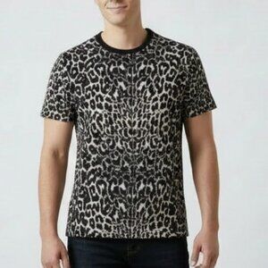 ALL SAINTS Oversized Shirt Leopard Print Feline Crew Short Sleeve Tee Men's S